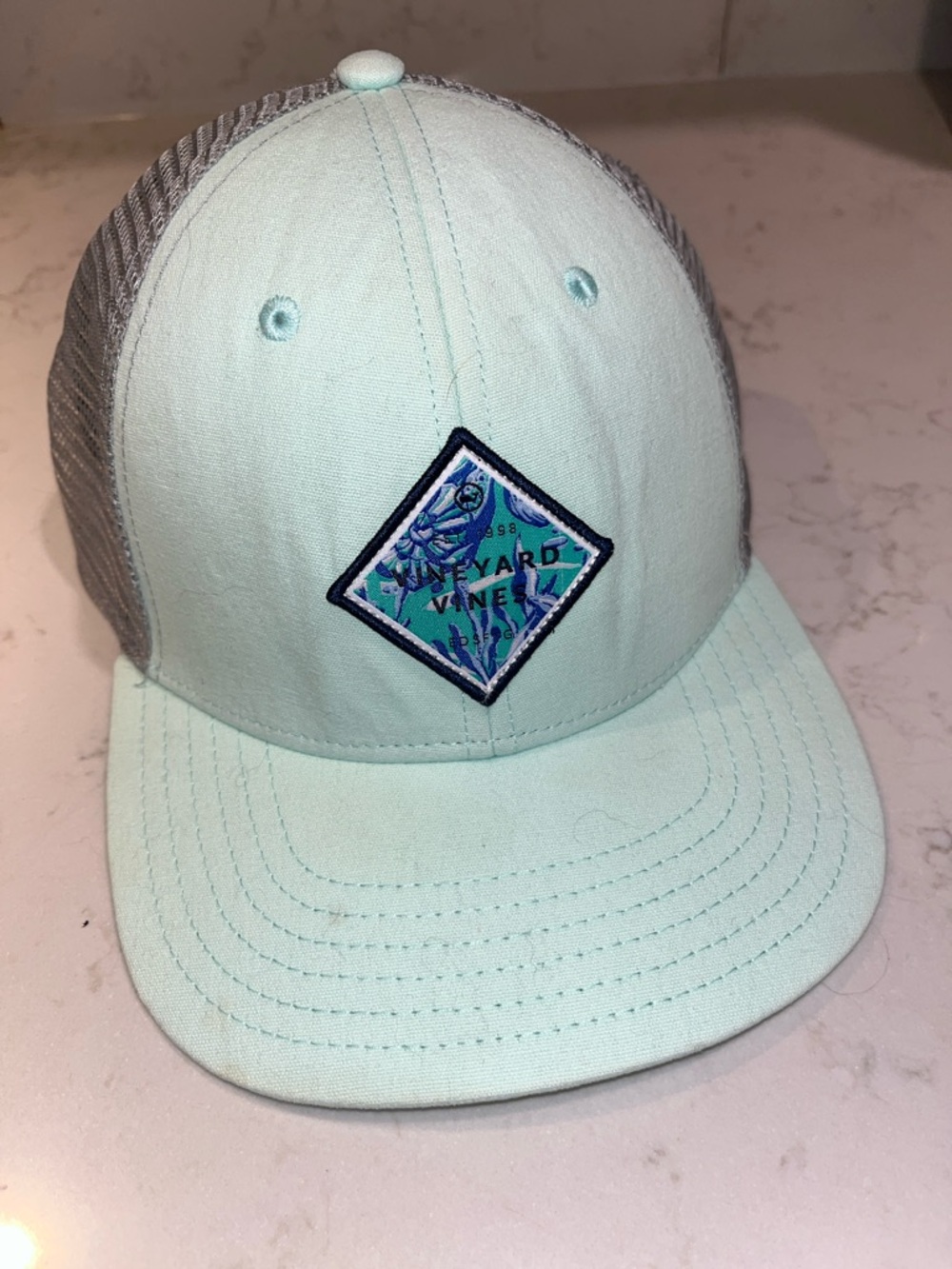 Vineyard Vines Mint and Gray Mesh Snapback Hat